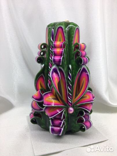 Резная свеча «Огонёк» Зелёная 14 см