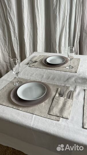 Льняной набор кухонного текстиля скатерть и салф