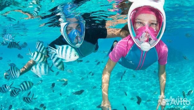 Полнолицевая маска для снорклинга. Розовая. S/M