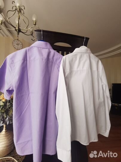 Рубашка 146 белая новая, лиловая 146-152 новая