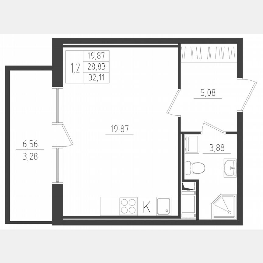 Квартира-студия, 32,1 м², 2/8 эт.