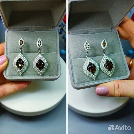 Крупные серьги, природный раузтопаз, серебро 925