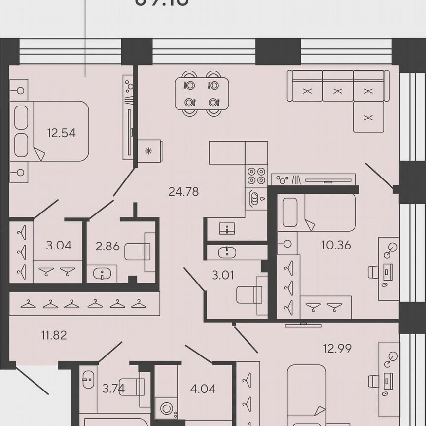 3-к. квартира, 88,3 м², 11/18 эт.