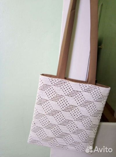 Cумка ручная работа с вязаной вставкой