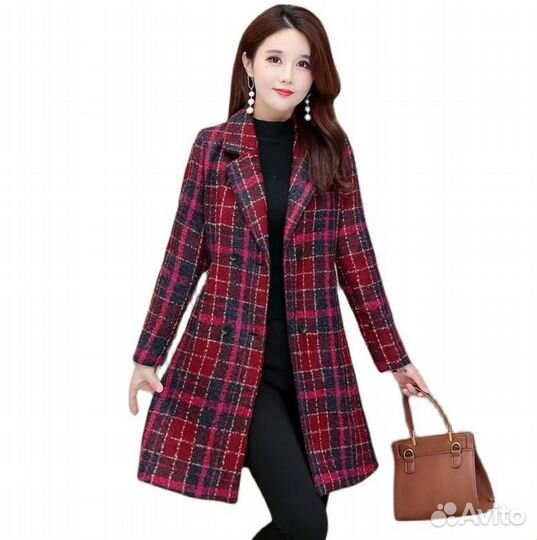 Пальто шерстяное двубортное приталенное клетчатое