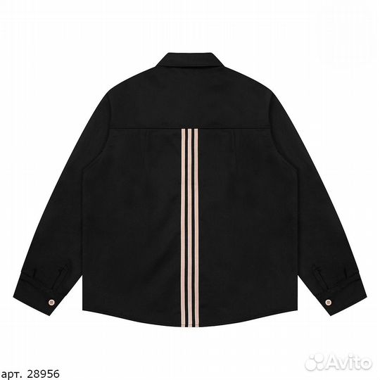 Коуч Adidas черный с полосками на спине