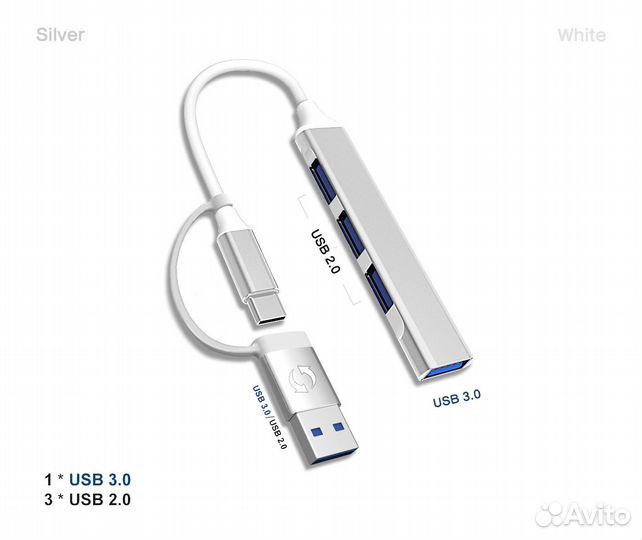 USB Type-C 3.0 хаб + Адаптер USB (с OTG)
