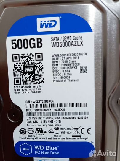 Жёсткий диск 500 GB, sata/32MB Cache WD5000azlx