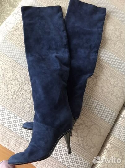 Сапоги ботфорты замшевые синие Baldinini Италия