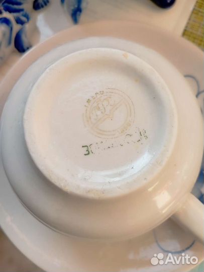 Чайная пара Гжель 1970-1980гг, основа для часов