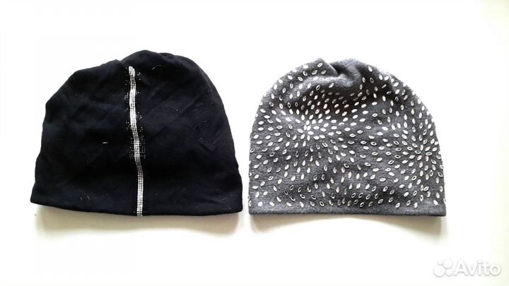 Шапочки трикотажные со стразами, на подкладке