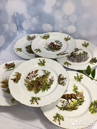 Набор тарелок «Охота» 25см. 6шт. фарфор. Чехия