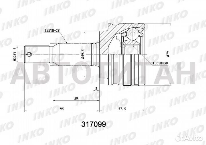 Шрус внешний 28/30 mitsubishi lancer 2007- inko 31