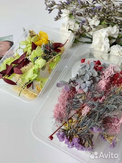 Сухие цветы в коробке, сухоцветы