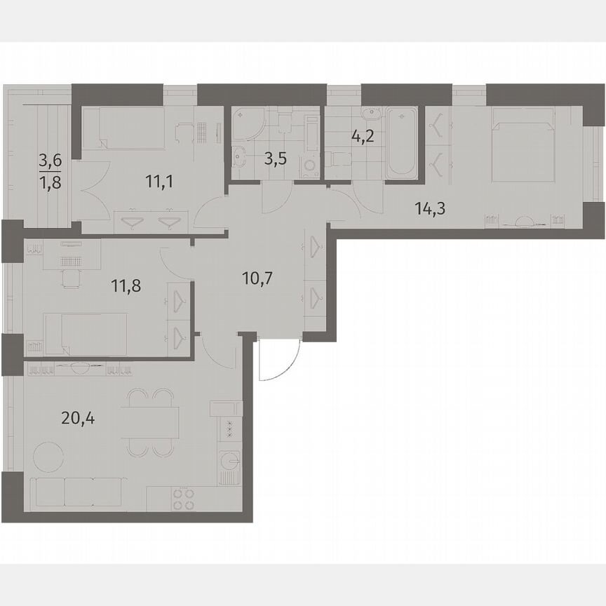 3-к. квартира, 77,7 м², 3/11 эт.