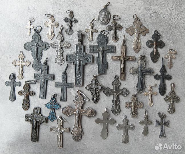Кресты нательные и образок 33 шт. - серебро 925