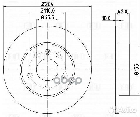 Диск тормозной зад Opel Astra H (04) d264, 5