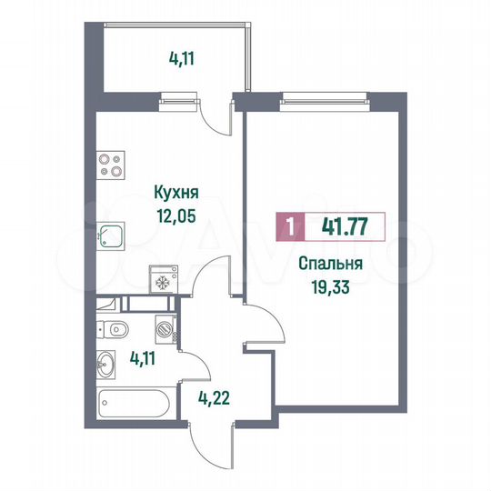 1-к. квартира, 41,8 м², 8/16 эт.