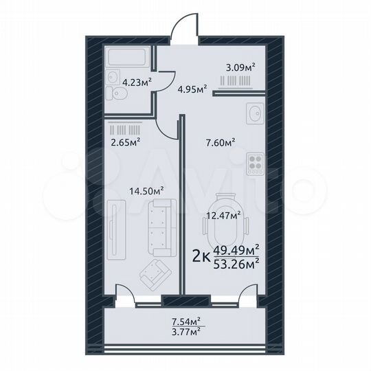 2-к. квартира, 53,3 м², 3/10 эт.