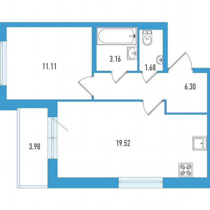 1-к. квартира, 43 м², 2/18 эт.