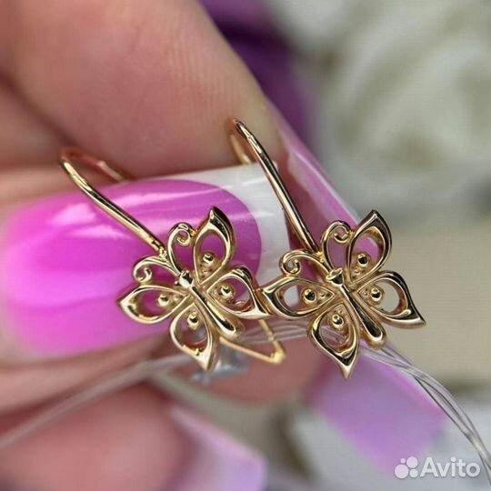 Золотые серьги бабочки 585 золото