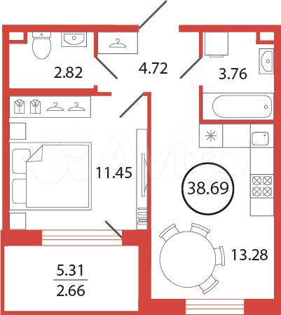 1-к. квартира, 38,7 м², 4/12 эт.