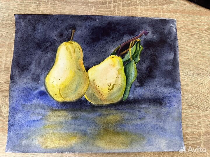 Картина груши, натюрморт, акварель