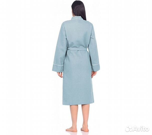 Халат вафельный Home One с кантом голубой 54