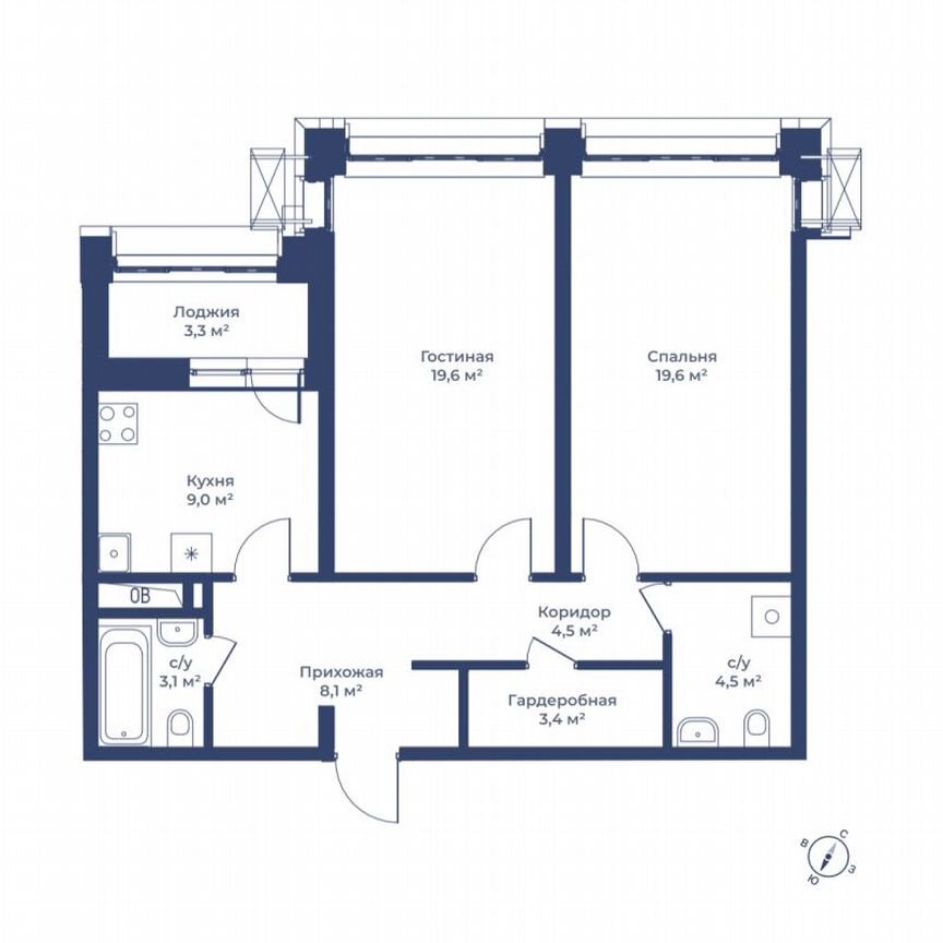 2-к. квартира, 73,5 м², 2/14 эт.
