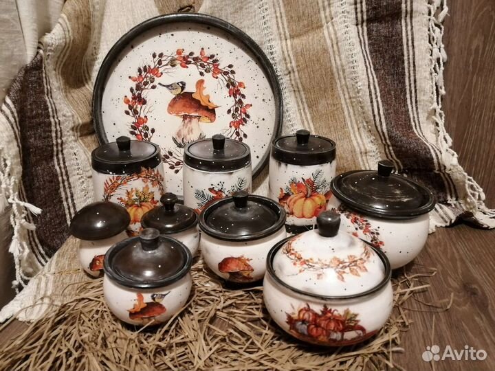 Набор Дары осени Горшочки поднос солонка туес гриб