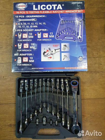 Набор ключей трещоточных шарнирных 16пр. Licota
