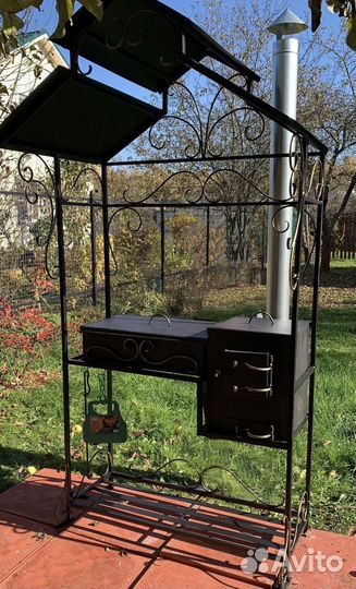 Мангал с печью под казан и крышей