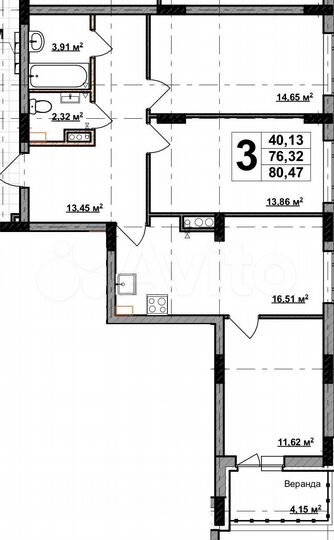 3-к. квартира, 80,5 м², 2/8 эт.