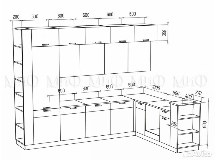 Кухонный гарнитур 3,2х2,24м
