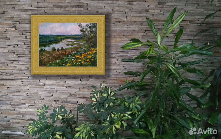 Картина маслом Летний пейзаж Цветущий Луг 40 на 30