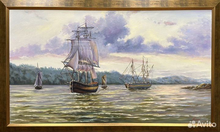 Картина маслом парусник 