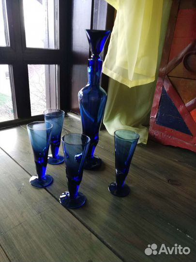 Графин и бокалы СССР цветное стекло Дятьково