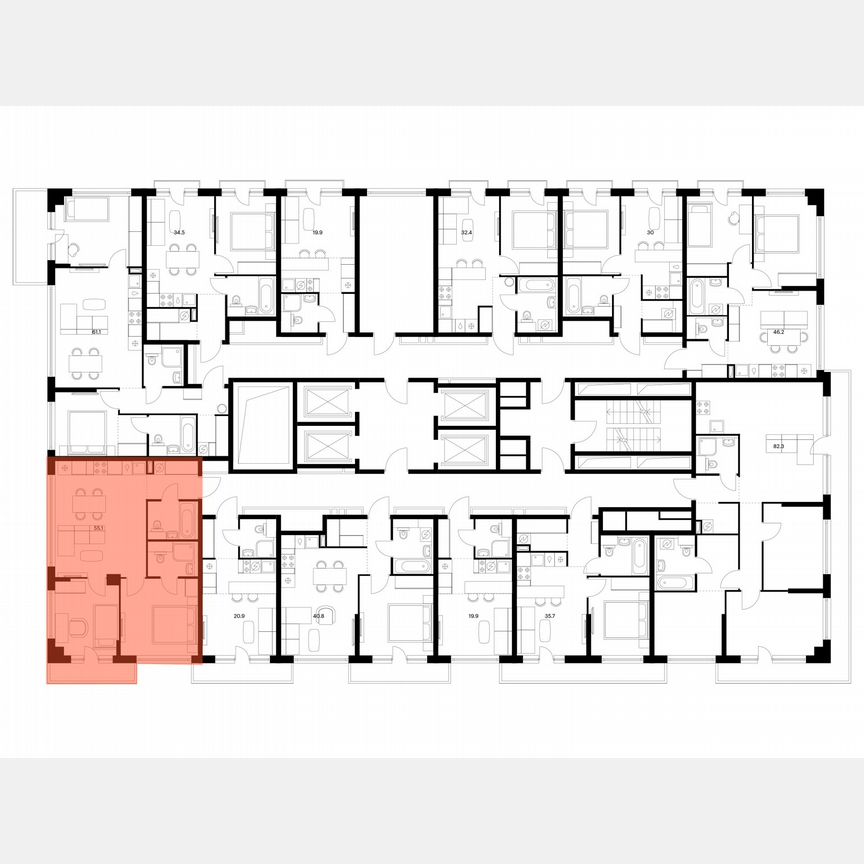 2-к. квартира, 55,1 м², 9/30 эт.