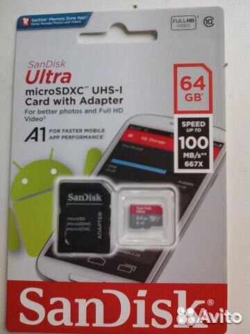 Карта памяти Sandisk Micro sdxc 64Gb 100 m/s