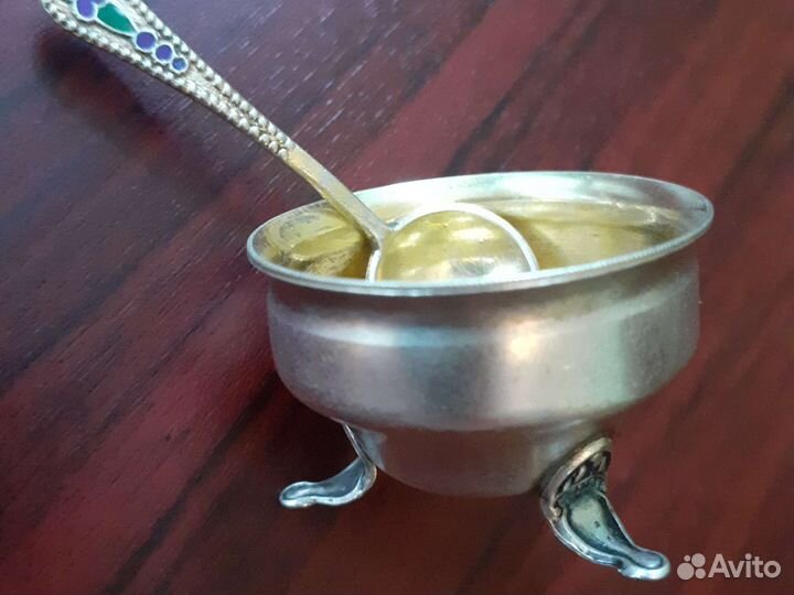 Серебряная солонка с ложечкой СССР