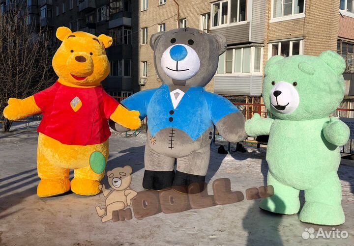 Надувной костюм плюшевый Медведь мятный 2м