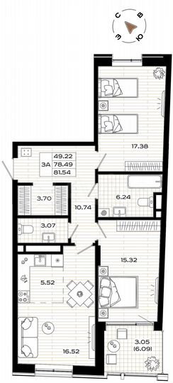 3-к. квартира, 81,5 м², 3/9 эт.