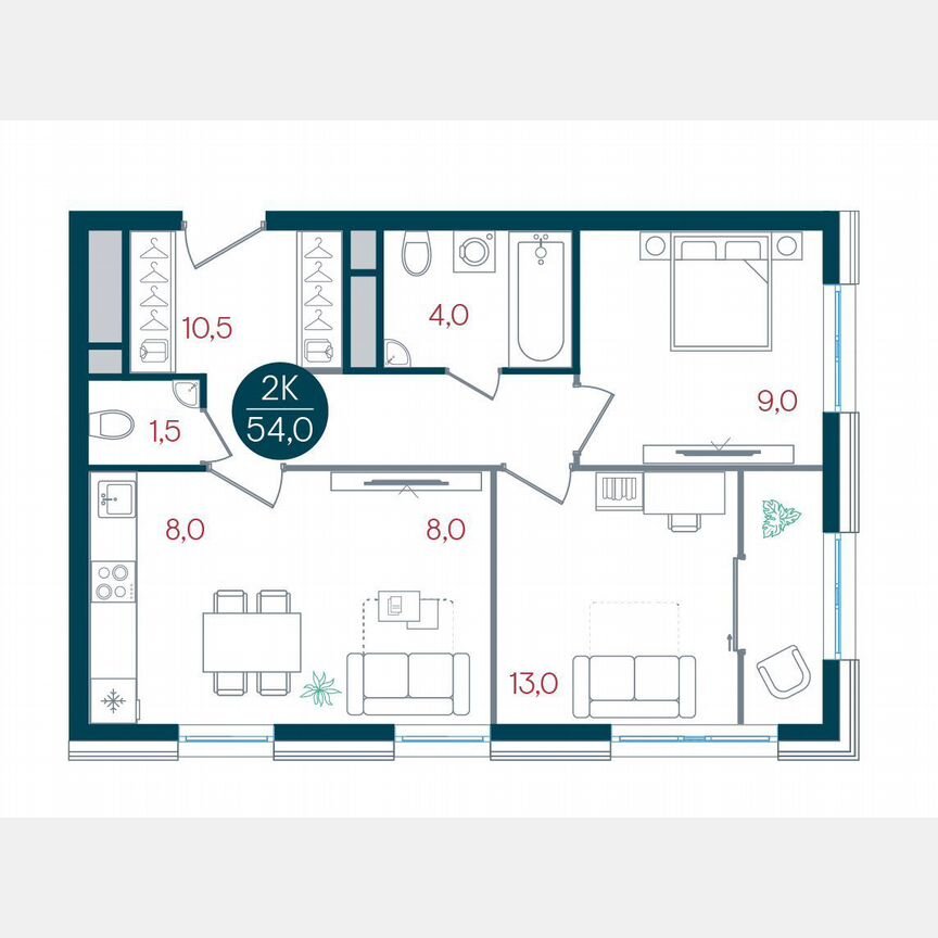 2-к. квартира, 54 м², 17/32 эт.