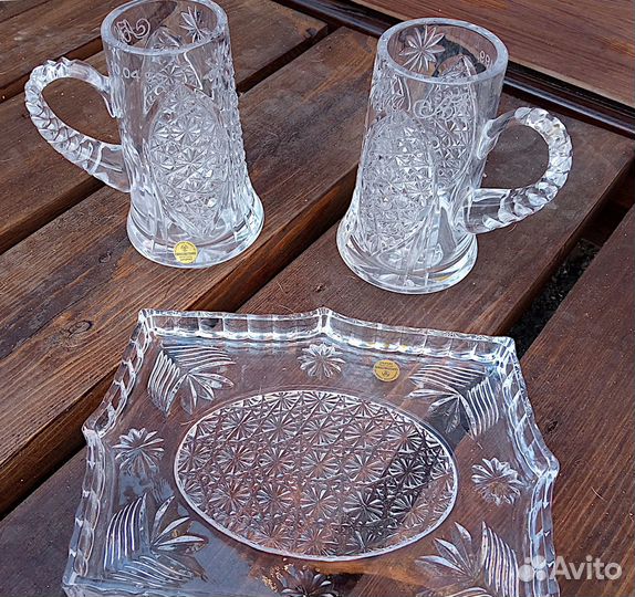 Набор пивных кружек с подносом - из хрусталя