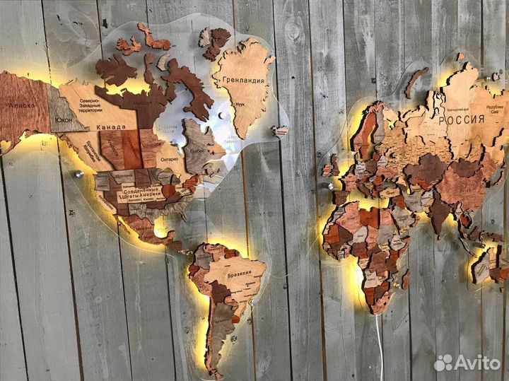 Деревянная карта мира на стену