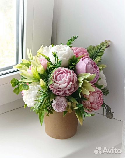 Букет пионы из мыла, ручная работа