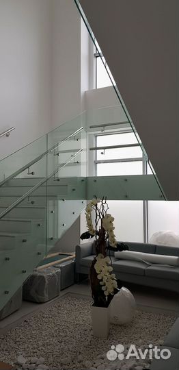 Стеклянное ограждение для лестницы