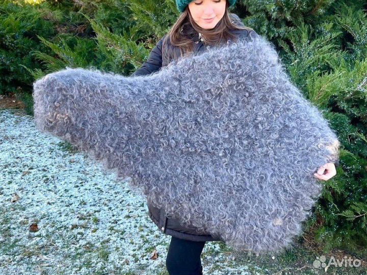 Косынка Кудрявая серая из натурального пуха козы