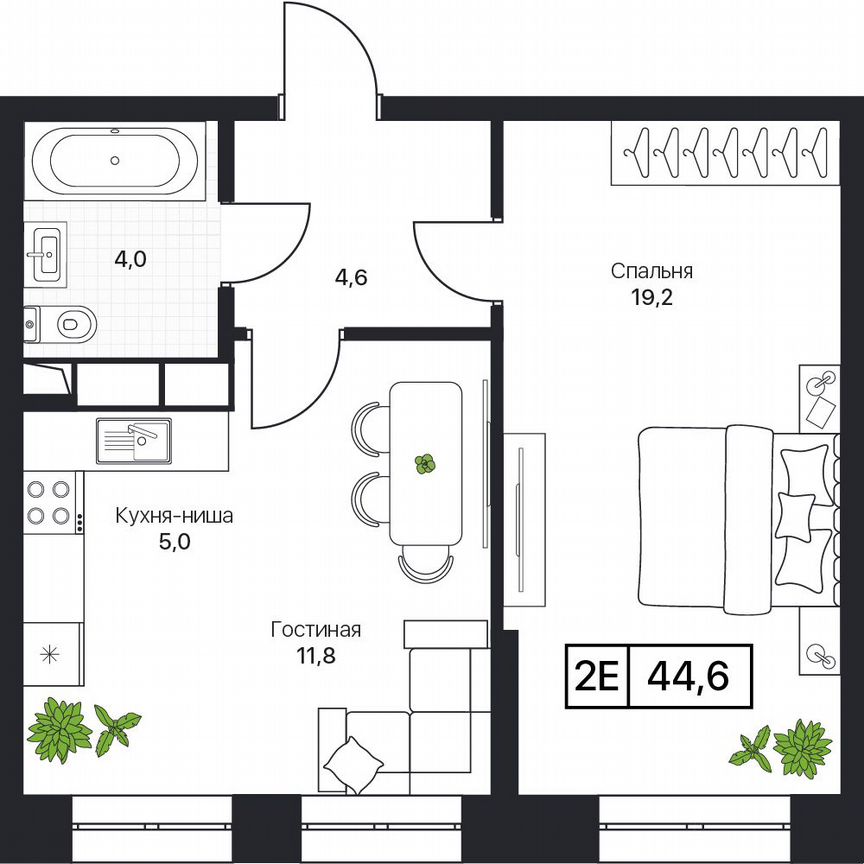 2-к. квартира, 44,6 м², 9/17 эт.