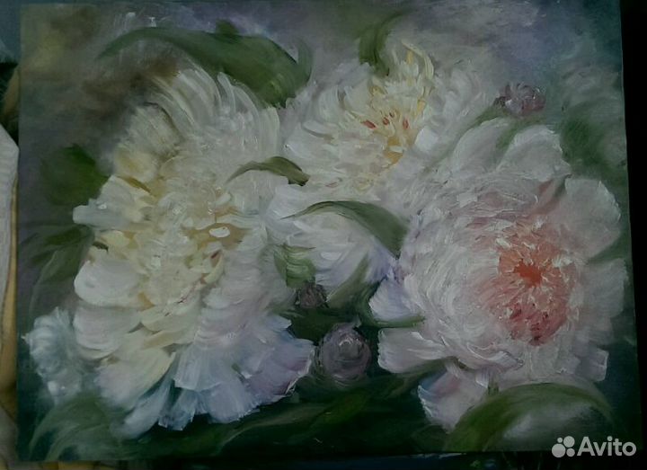 Картина маслом, Пионы, холст 90x60
